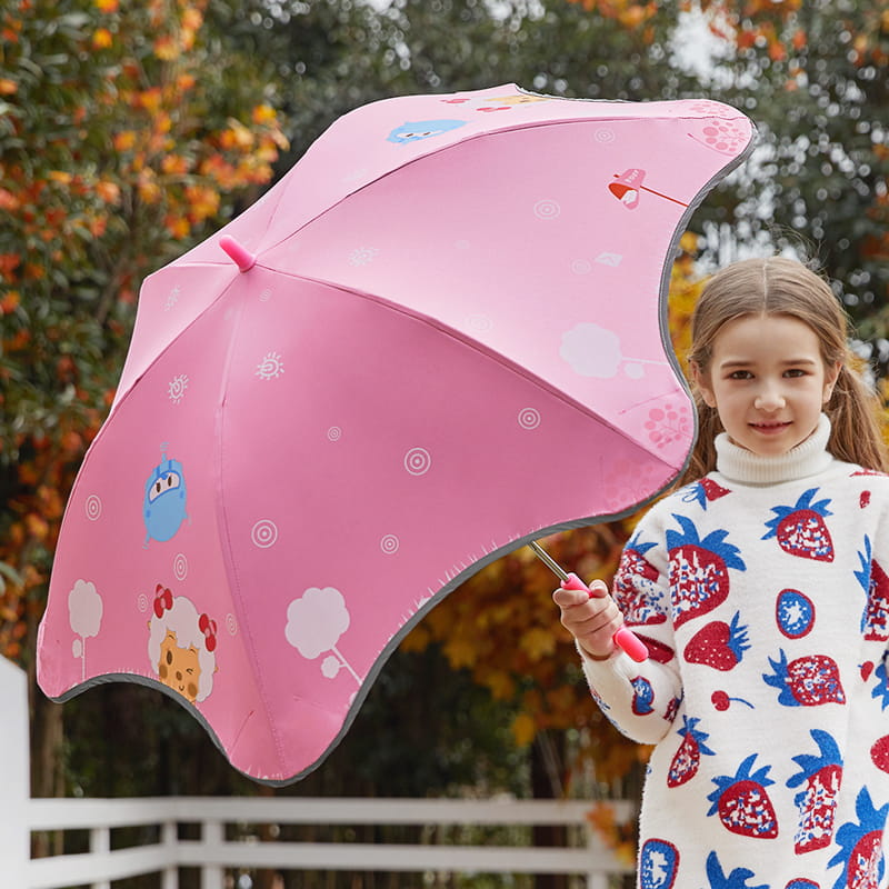 Guarda-chuva protetor solar com haste reta e canto redondo de desenho animado infantil com proteção UV